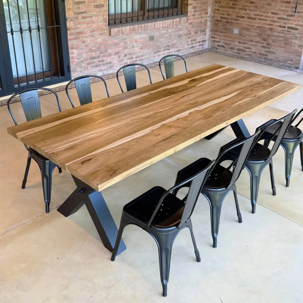 Mesa patas X 100x100 Petiribí + Sillas Tolix